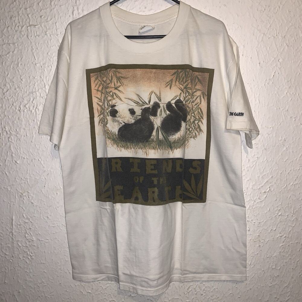 Vintage 90s Panda Zoo Friends of the Earth White Single Stitch Shirt L USA